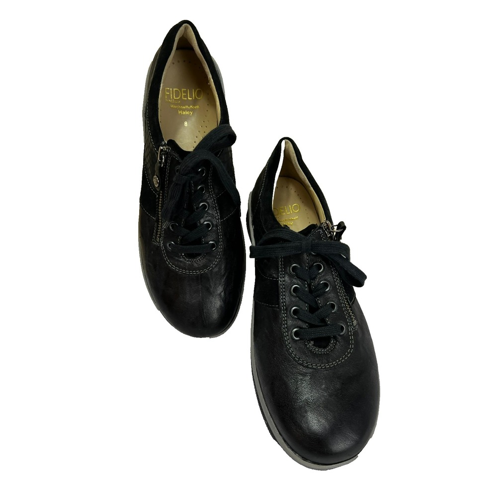Fidelio Hallux Haley Mitzy Athletic Sneaker Shoe Black Leather Low top Lace Up 8